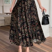Resim Şık Çiçek Baskılı Fırfır Etek - Yüksek Bel, A Kesim, Esnemez Polyester Karışımı Kumaş, Makinede Yıkanabilir - İlkbahar/Yaz/Sonbahar İçin Mükemmel - Kadın Modası 