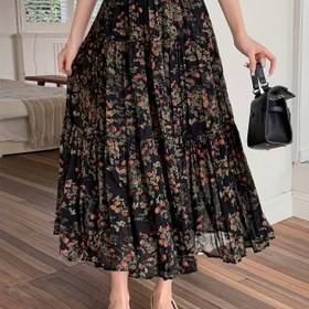 Resim Şık Çiçek Baskılı Fırfır Etek - Yüksek Bel, A Kesim, Esnemez Polyester Karışımı Kumaş, Makinede Yıkanabilir - İlkbahar/Yaz/Sonbahar İçin Mükemmel - Kadın Modası 