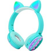 Resim Zore CXT-950 Rgb LED Işıklı Kedi Kulağı Band Tasarımı Ayarlanabilir Katlanabilir Kulak Üstü Bluetooth Kulaklık (Mavi) 