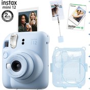 Resim Fujifilm Instax mini 12 Mavi Fotoğraf Makinesi-10'lu Film-Kıskaçlı Resim Standı ve Simli Pleksi Kılıf Seti 