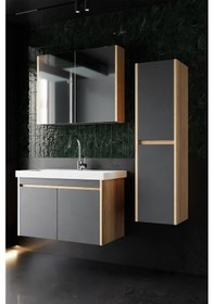 Resim Karen Banyo Dallas 80 Cm Lavabolu, Aynalı Banyo Dolabı, Lavabo Dahil, Boy Dolabı Dahil, S.meşe-Antrasit Antrasit 