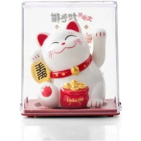 Resim Dofolink Güneş Enerjili Sallanan Kucuk Miktat Kedi Heykeli - Ofis Masaüstü Araç Dekoru Plastik Sanayi Esyası Beyaz 