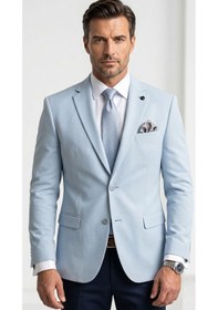 Resim Plus Scorpion Erkek Slim Fit Çift Düğme Çift Yırtmaçlı Blazer Ceket Premium Dokulu Kumaş Bebe Mavisi 
