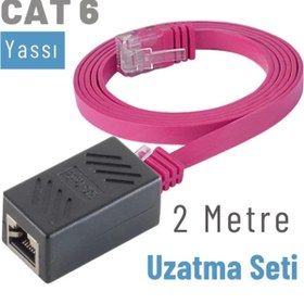 Resim IRENIS Cat6 Kablo 2 Metre Uzatma Seti, Yassı Ethernet Kablo Ve Ekleyici, Fuşya 