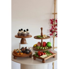 Resim Justwood 2 Katlı Kek Standı + Pastalık 25 cm + Risus 25 cm + Risus Küçük Boy Ahşap 17 x 25 cm 