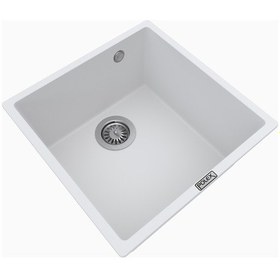 Resim Polex Cristalüx Granit Evye P-X40 Beyaz Tezgah Altı Ve Tezgah Üstü Kare Mutfak Evyesi 53.8x44 CM 