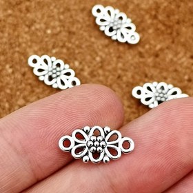 Resim 20/40 adet Antika Gümüş Çift Delikli Çiçek Desenli Charm Bağlantı Parçaları Bohem Tarzı Moda Kolye Bilezik Aksesuarları El Yapımı Takı Süsleri 
