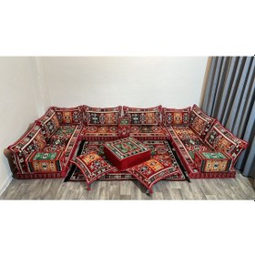 Resim Coton Şark Köşesi Milas Desenli Minder Takımı Kırmızı 18 Parça 