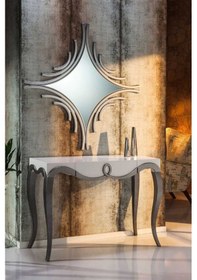 Resim Dresuar CNC AVANGART ASLAN Model Kayın ayak KABARTMA Parlak Beyaz-GÜMÜŞ GRİ uyumu El Yapım Gri 