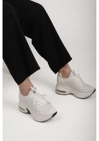 Resim Loretta Guja İthal Özel Seri İçten Gizli Dolgu Taş Detaylı Triko Kadın Spor Ayakkabı Beyaz Beyaz 