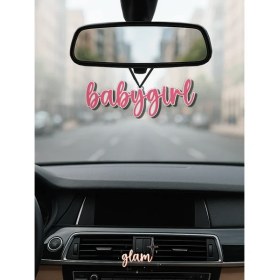 Resim Araba Dikiz Aynası Süsü, Babygirl Yazılı Pembe Girly Tarz Araç Dekor, Pla Materyal 