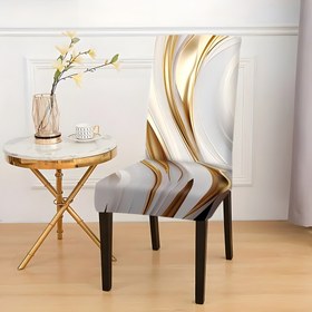 Resim 2/4/6 Adet Beyaz Zemin Altın Çizgili Premium Baskı Sandalye Kılıf Koruyucu, Ev Yemek Sandalyeleri, Oteller, Bahçeler ve Diğer Dekoratif Kaplamalar için Uygun; Güzel, İşlevsel Tüm Mevsimler İçin Tatil Atmosferi Örtüs, Mobilya Kılıfları,Yemek Masası Koltuk Örtüsü,Koltuk Minderi Kılıfları, Otel Oturma Alanları,Bahçe Mobilyaları,Modern Tasarım,Dekoratif Aksesuarlar,Esnek Kumaş,Makinede Yıkanabilir,Mobilya Koruyucu,Etkinlik Planlayıcıları,Ev Dekoratörleri 