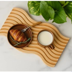 Resim Zhlhome Dalgalı Çift Taraf Tasarımlı Ahşap Sunum Tepsisi Gri 