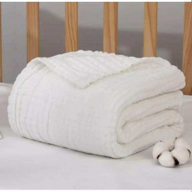 Resim Ekru 4 Katlı Çok Amaçlı Müslin Örtü Battaniye Beyaz 