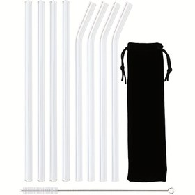 Resim 2/4/8 adet Yüksek Borosilikat Cam Saman Seti, Smoothie Pipetleri ve Kokteyl Bar Aksesuarları Fırça Samanlar 