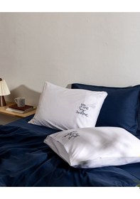 Resim Madame Coco Amour %100 Pamuk Nakışlı 2'li Yastık Kılıfı - Beyaz/lacivert 8684427304778 Çok Renkli 