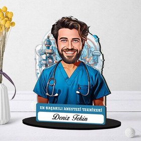 Resim Kişiye Özel Erkek Anestezi Teknikerine Hediye Karikatürlü Biblo 