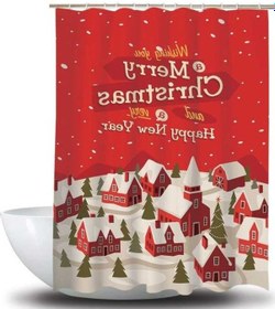 Resim Pazly Duş Perdesi Noel Temalı Su Geçirmez Banyo Perdesi Kırmızı Dekorasyon 