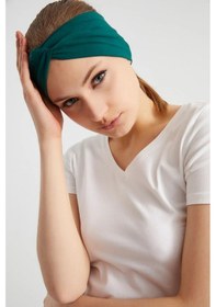 Resim Butik Çapraz Bağlamalı Kadın Bandana Saç Bandı, Kaymaz Yumuşak Esnek%100 Pamuklu Penye - Tek Ebat / Canlı Yeşil Canlı Yeşil 