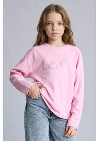 Resim Defacto Kız Çocuk Oversize Geniş Kalıp Bisiklet Yaka Taşlı Sweatshirt G2463a825wnpn205 Pembe-pn205 