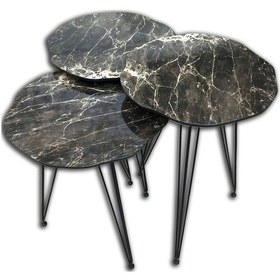 Resim Zigon Osm Papatya Sehpa Parlak Siyah Mermer Metal Transmisyon Çel 