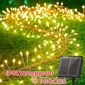 Resim 100/200 LED güneş enerjili ışık dizisi - 8 renkli mod, sıcak beyaz bakır teller, enerji tasarruflu tasarım, açık hava ve kapalı mekan kutlamaları, bahçe ve Noel ağacı süslemeleri için ideal 
