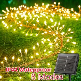 Resim 100/200 LED güneş enerjili ışık dizisi - 8 renkli mod, sıcak beyaz bakır teller, enerji tasarruflu tasarım, açık hava ve kapalı mekan kutlamaları, bahçe ve Noel ağacı süslemeleri için ideal 