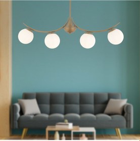 Resim Germaine 4'lü Sıralı Eskitme Beyaz Camlı Modern Oturma Odası Salon Avize Eskitme 