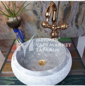 Resim Gri Mermer Dışı Taramalı Bombeli Lavabo 