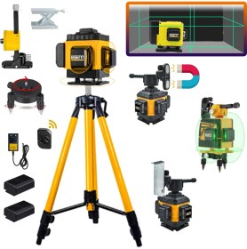 Resim Eisenn Germany Artı Lazer 16 Köşe Yeşil Çizgili Terazi Distomat Kumandalı Mıknatıslı 360 Derece 2 Akülü + 1.5 mt Tripod Ayak 45 mt Menzil 