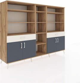 Resim Hyperion Dolap 12 Raflı 2 Çekmeceli 4 Kapaklı 220x44x163 Çam-antr Çam-antrasit/aytaşı 