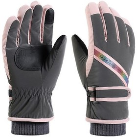 Resim Weichuang01 Kayak Eldivenleri Artı Kadife Arctic Sıcaklık Açık Binicilik Eldivenleri Velcro Gri Pembe Gri - Pembe 