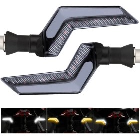 Resim UniChrome Sarı-Beyaz Renk Motosiklet Sinyal Ledi Takımı Kayar Drl Sinyal Işığı 