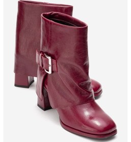 Resim Luvishoes Lore Bordo Kırışık Rugan Hakiki Deri Tokalı Kadın Topuklu Bot Bordo 