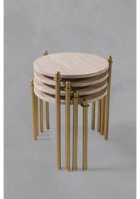 Resim 4 Lü Flora Zigon Sehpa - Taş Desen 