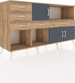 Resim Kronos Konsol 2 Raflı 5 Çekmeceli 3 Kapaklı 176x59x99 Çam-antrasi Çam-antrasit/çam 