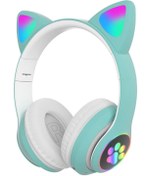 Resim Kensa A Kalite Kedi Kulağı Detaylı Bluetooth Kablosuz Rengarenk Işıklı Rgb Çocuk Oyuncu Kulaklık 