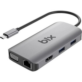 Resim Bix Bx17hb Type-c To Gigabit Ethernet Hdmı Pd Usb 3.2 Micro Sd/sd Vga Çoklayıcı Adaptör 