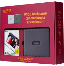 Resim Fujifilm Instax Link Wide Gri Akıllı Telefon Yazıcısı Bundle Box 