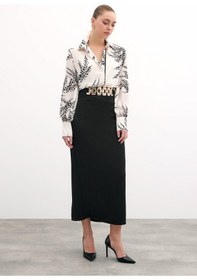 Resim Sateen Gold Aksesuarlı Uzun Etek - Siyah-135885 Siyah 
