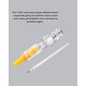 Resim Epilons Neon Lambalı Elektrik Kontrol Kalemi Nikel Kaplama 110-220V 