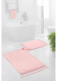 Resim Simirna Ponpon Saçaklı Peluş Yıkanabilir Kaymaz Banyo Paspası 2'li Klozet Takımı Pembe Pembe 