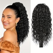Resim Saisity Curly Wave Sentetik At Kuyruğu Ek Parçası - 35,56 cm, Bağcıklı Kapatma, Siyah Saçlar İçin Uygundur 