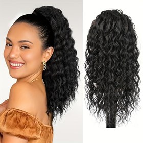 Resim Saisity Curly Wave Sentetik At Kuyruğu Ek Parçası - 35,56 cm, Bağcıklı Kapatma, Siyah Saçlar İçin Uygundur 