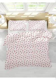 Resim Favora Kırmızı Kalpli Çift Kişilik Nevresim Seti Beuaz Beyaz 