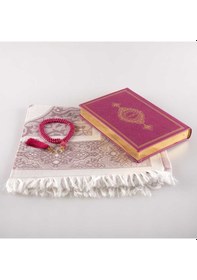 Resim Seccade + Tesbih + Kuran Hediye Seti (Orta Boy, Fuşya Pembe) 