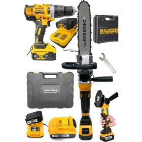 Resim Bulldozer Predator 36V Şarjlı Testere ve Taşlama+Bulldozer Xfuel Darbeli Çift Akülü Şarjlı Vidalama 