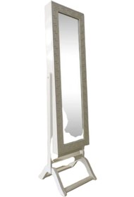 Resim BENGİ TİCARET Ayna 13622 Takı Dolabı Boy Ahşap MDF Parlak Beyaz Lake Natüre Klasik El Yapım 