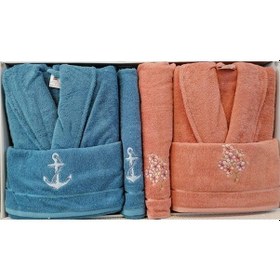 Resim Özdilek Rozen Mavi -Somon Aıle Bornoz Seti Mavi 