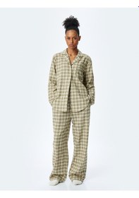 Resim Koton Pamuklu Gömlek Yaka Uzun Kollu Ekose Pijama Üstü Yeşil Ekose 5wlk50012mw Yeşil Ekoseli 